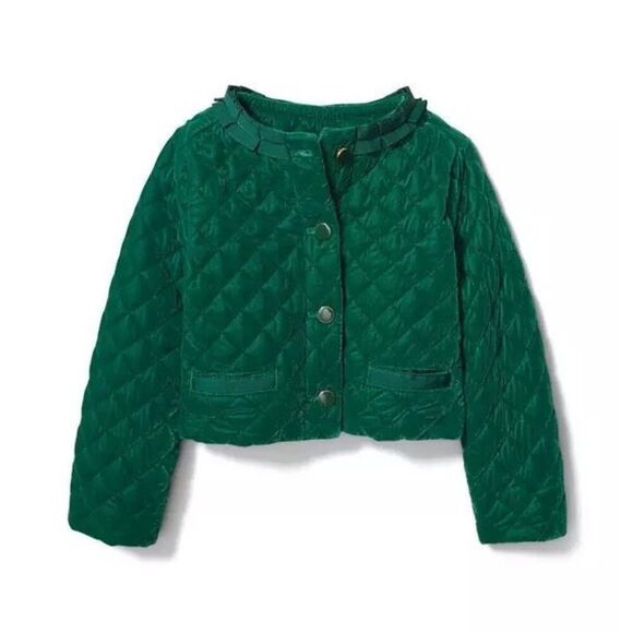 Janie and Jack Velvet Quilted Jacket 3T 4T Enchanted Forest Green Button Front - Picture 1 of 8